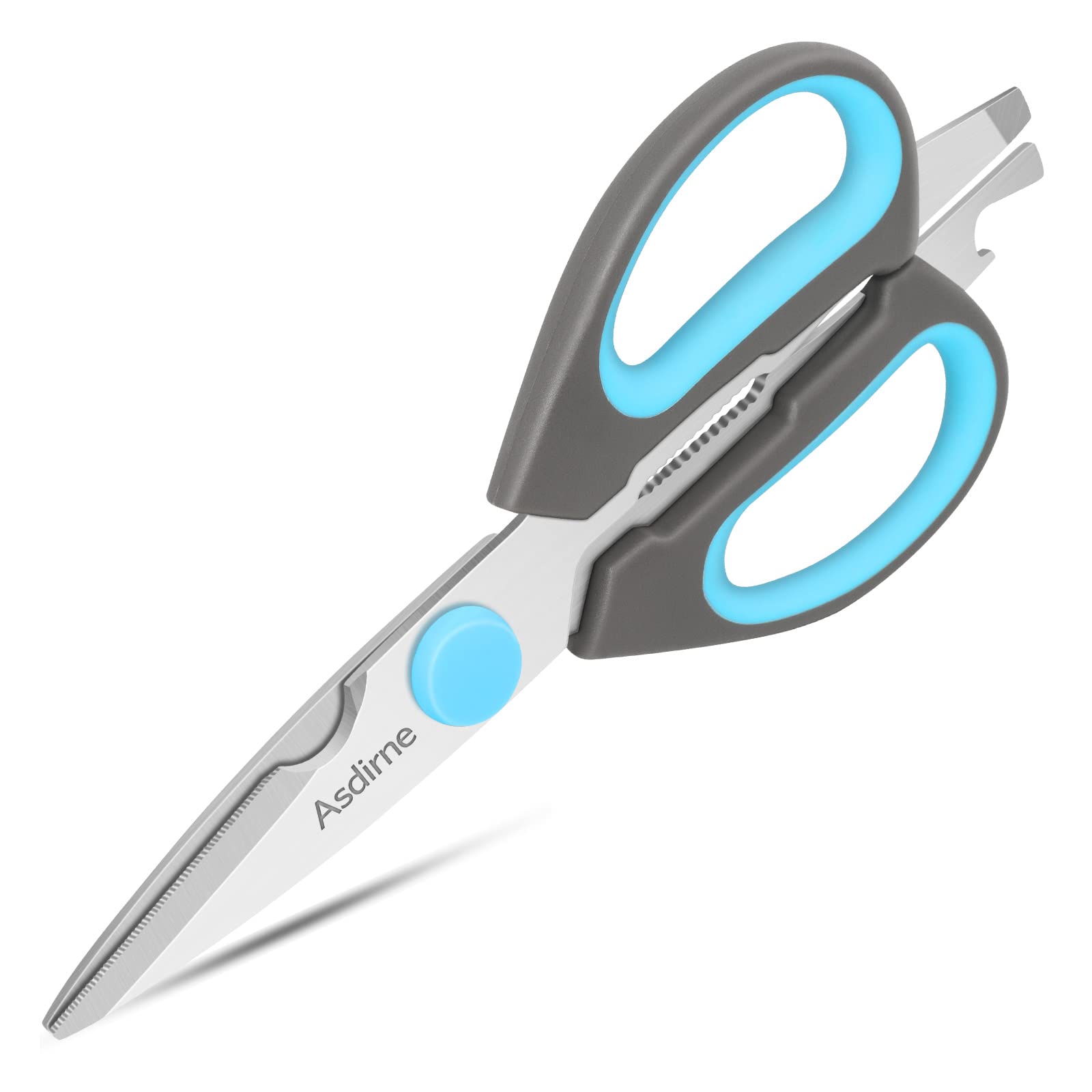 AsdirneScissors, Kitchen Scissors with Sharp Stainless Steel Blades and Soft Handles, Great for Kitchen and Daily Use, 21.5cm, Blue/Grey