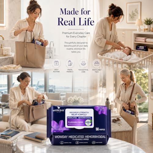Image of Flushable Hemorrhoid Wipes | Maximum Strength Witch Hazel Wipes | 124 Count Fragrance Free Adult Hemorrhoids Medicated Witch Hazels Wipe for Butt Hemorrhoidal Itch