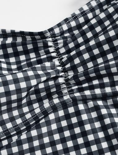 ZAFUL Women's Gingham Ruched Bowknot Decor Cinched Back Tankini Set Tummy Control 2 Piece Bikini Swimsuits3