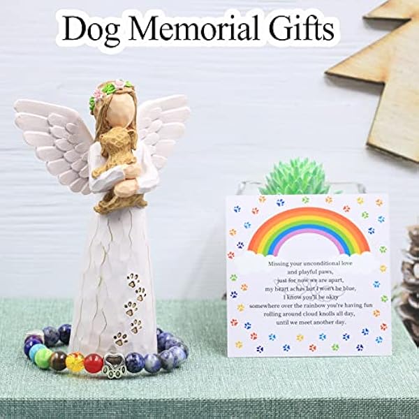 AUKEST Hond Memorial Gifts, 5 "Hond Gedenktekens Huisdier Verlies Geschenken Overleden Hond Giften, Angel Beeldjes Hond Herdenking Gift Met 7 Chakra Pet Memorial Rainbow Bridge Armband