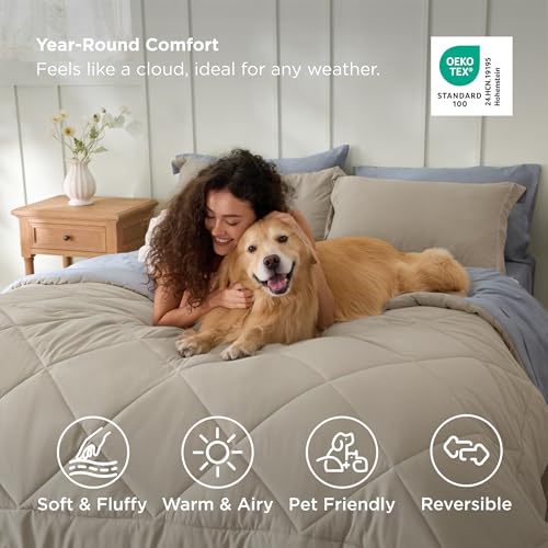 Image of Bedsure King Size Comforter Set - 7 Pieces Reversible Beige Bedding, King Size Bed Set for All Seasons, Bed in a Bag with Down Alternative Comforter, Sheets, Pillowcases & Shams