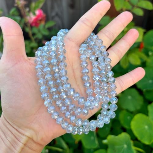 Image of 140pcs Czech Faceted Rondelle Crystal Glass Beads 8mm Bulk Silver Blue Shimmer