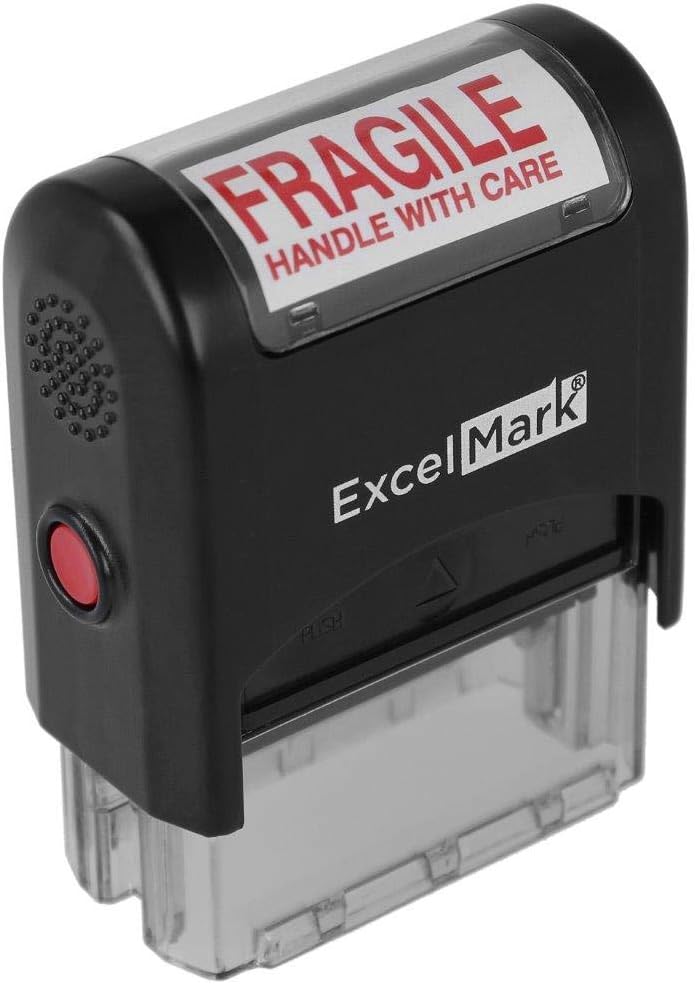 Fragile Handle with Care - Self Inking Rubber Stamp - Red Ink