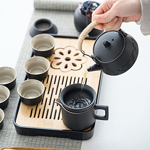 Ichag Asian Tea Set |Kungfu Tea Sets |Ceramic Portable Tea Set|Tea Sets For Adult |13-Piece With Grey Leather Case |Tea Set Gift For Home,Outdoor,Business #TOP2