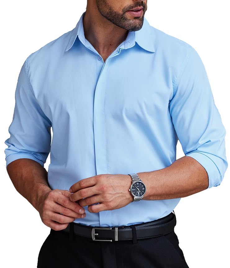 COOFANDY Men's Long Sleeve Plaid Collar Button Down Shirt - Lightweight Cotton Casual Dress Shirt For Work & Daily Wear - View #8