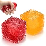Plman 2PCS Frosted Honeycomb Ice Cube Squishy, Squeeze Stress Relief Cubes for Adults Anxiety & Focus, Slow Rising Squishy Stress Cube for Classroom Prizes Party Favors 2 Inches (Red & Orange)