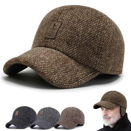 Consejos para Comprar Gorras de Moda los mejores 10. 43 NVICZ Wessiny - Gorra de béisbol de invierno con orejeras, gorra de béisbol Wessiny de invierno 2024, sombrero de invierno para hombre con orejeras, Marrón, One Size