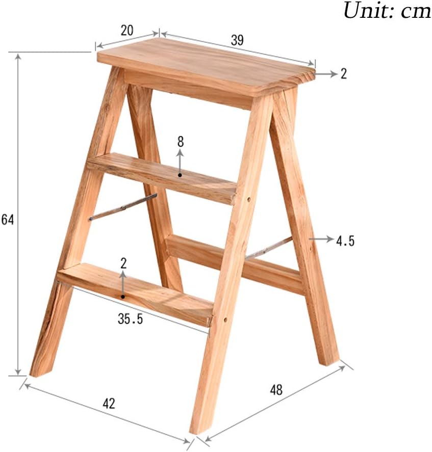 Heavy Duty 3-Step Stool Library Ladder Chair Indoor Folding Stepladder Thickening Wooden Storage Shelf for Attic Kitchen Office,Load Bearing 120kg