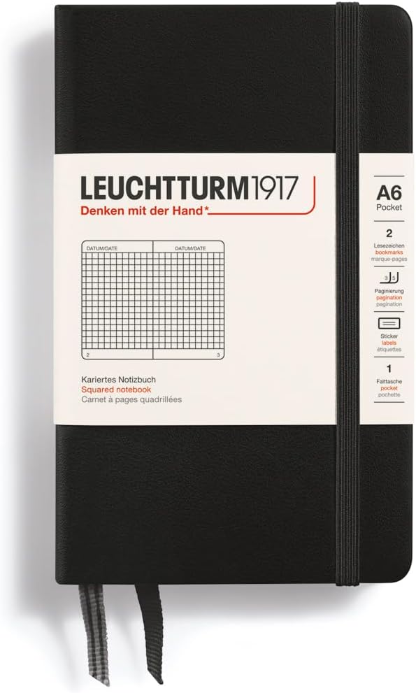 Leuchtturm 90mm x 150mm A6 Pocket Squared Notebook - Black