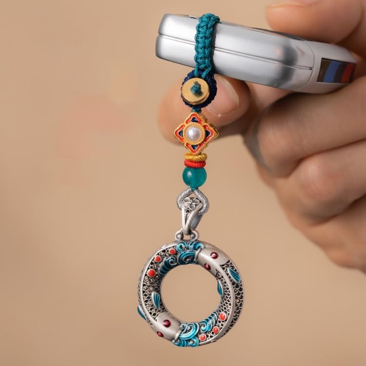 Breloczek do Samochodu Pure Silver Hollow Peace Buckle Car Key Pendant Men's Abundant Year After Keychain Jewelry, Backpack Decoration