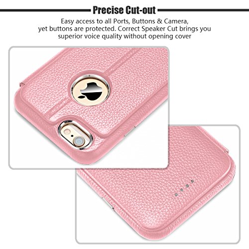 Iphone 6 Case, [2 In 1 Style] [Detachable Magnetic] Folio Flip Cover Case [Wristlet Strap], Genuine Leather Case [Card Slot] [Simple Stand] For Iphone 6 4.7 Inch (Pink) #TOP6
