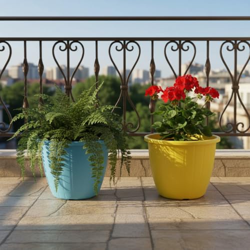 Image of Go Hooked Sunshine Flower Pot /Planters for Home Decor, Plastic Pots for Gardening /Home, Flower Pots Indoor-Outdoor & Planter for Plants (Multicolor) (Pack of 2)
