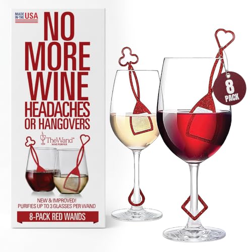 PureWine The Wand Wine Purifier - Red & White Wine Filters for Histamines & Sulfites, Sulfite Remover Sticks, Helps Allergies & Headaches, Gift Accessories for Women & Men - 8 Wands, Red