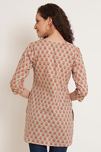 Image of Amazon Brand - Anarva Jaipuri Cotton Printed Short Kurti for Women