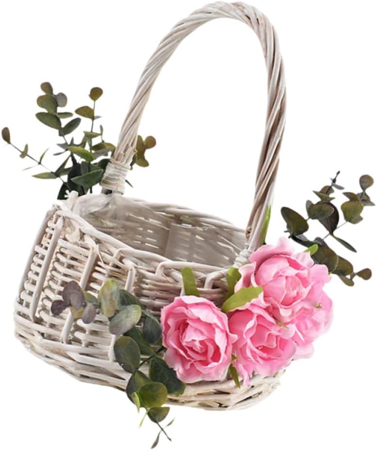 Delicate with Basket Flower Girl for Wicker Wedding Handle, Creative Scattering Petals and Parties Graduation Events