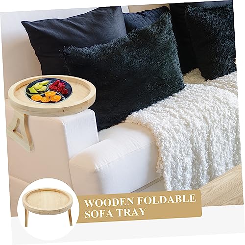 Mesa para brazos de sofá con soporte estable y bandeja redonda plegable 7