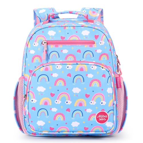 mibasies Kids Backpack for Girls: Girls Backpack 5-8 - Kindergarten Elementary School Bookbag for Girl - Rainbow Blue