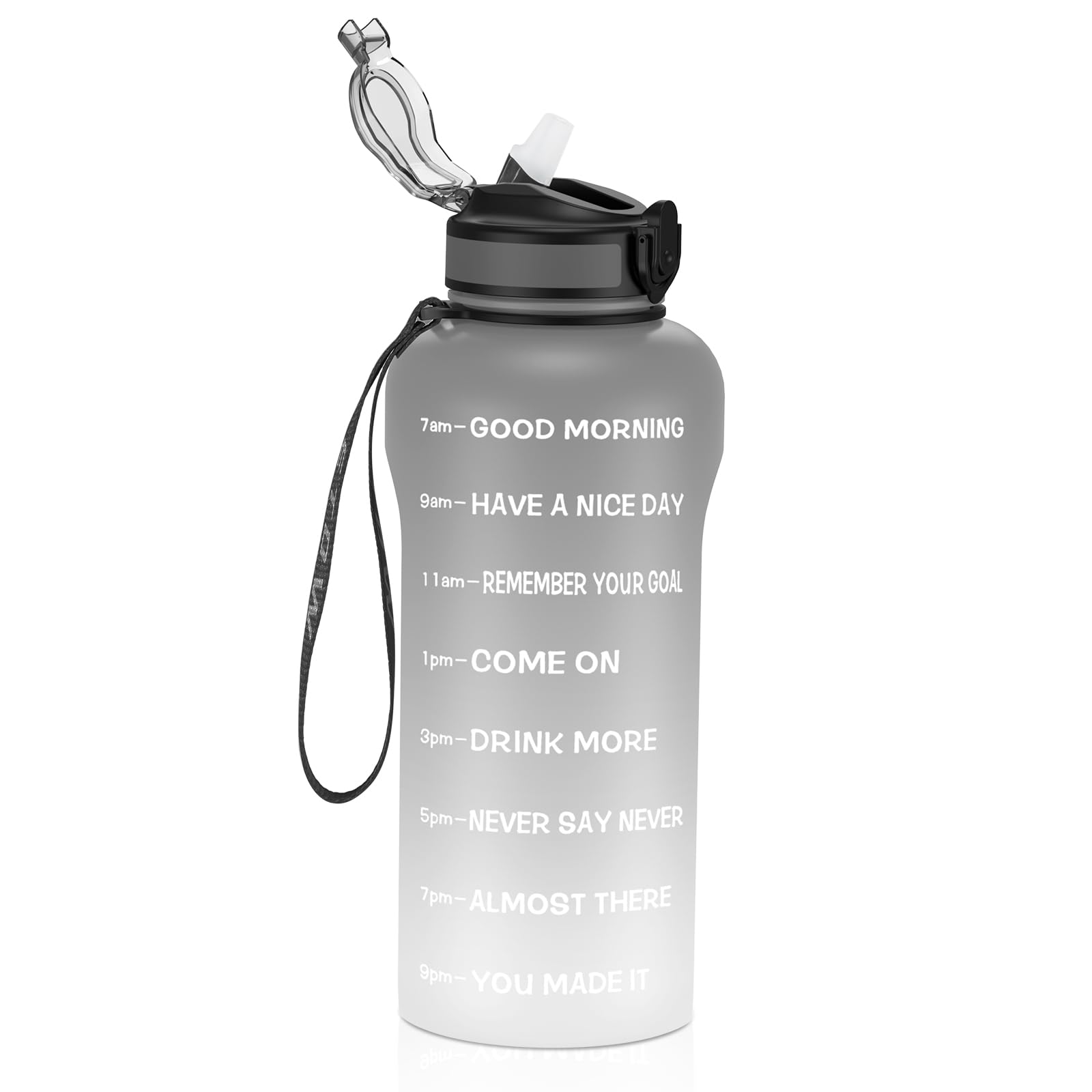 ETDW Sportflasche mit Trinkhalmen Tritan BPA Frei Auslaufsicher mit Zeitmarkierung Wasserflasche Fahrrad Outdoor Schule Gym Orange Grün