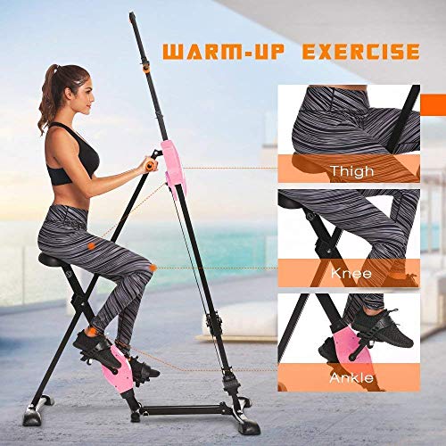 Hurbo Vertical Climber Home Gym Exercise Folding Climbing Machine Exercise Bike for Home Body Trainer Stepper Cardio Workout Training Non-Stick Grips Legs Arms Abs Calf (Pink)