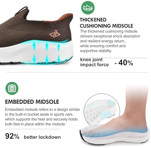 JACKSHIBO Mens Slip in Free up Hands Shoes Wide Toe Box Arch Support Orthopedic Walking Sneakers Cushioned Thick Zero Drop Sole Metatarsal Pads - Image 5