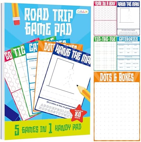 Road Trip Game Pad, 80 Tear-Off Sheets 5 Classic Games in 1 Pad, ...