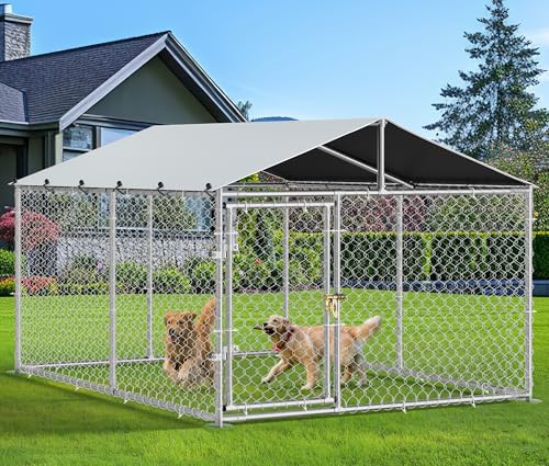 YITAHOME 7.5'x7.5' Outdoor Dog Kennel with Metal Dog Gate, Outdoor Dog Pens with Roof, Heavy Duty...