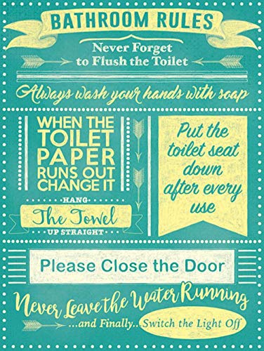 Retro Vintage Style Novelty Fun Toilet/Bathroom Rules Decorative Metal Tin Door Sign/Wall Plaque - 20 x 15 cm (Bathroom Rules)