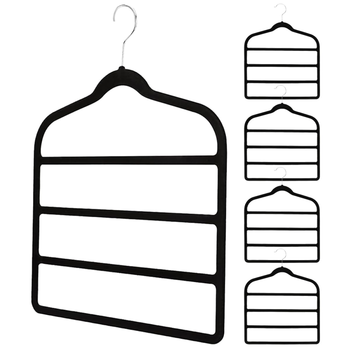 Rutschfester Hosenbügel 5 Stück-Pack aus Flockung, Mehrlagig, Schwarz