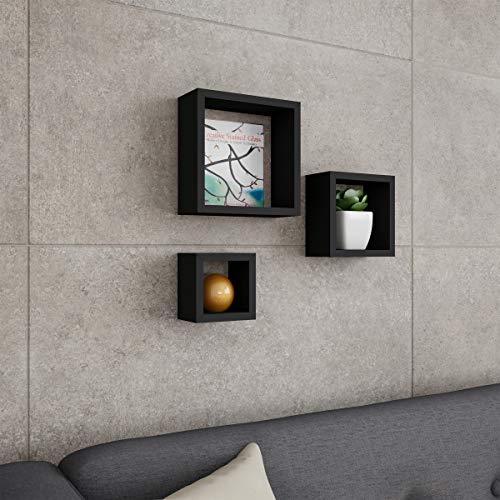 Lavish Home (Black Floating Shelves-Cube Wall Shelf Set With Hidden Brackets, 3 Sizes To Display Décor, Books, Photos, More-Hardware Included, 9"X3.5"X9" #TOP5