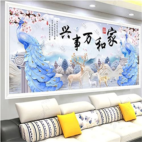 Diamond Painting Cerf Paon Bleu grand format pour combler un mur vide