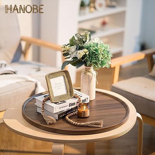 Hanobe Extra Large Ottoman Tray: Round Walnut Veneer Serving Platter Decorative Coffee Table Tray Rustic Circle Big Charcuterie Board Modern Farmhouse Home Decor for Living Room 56cm - Image 3