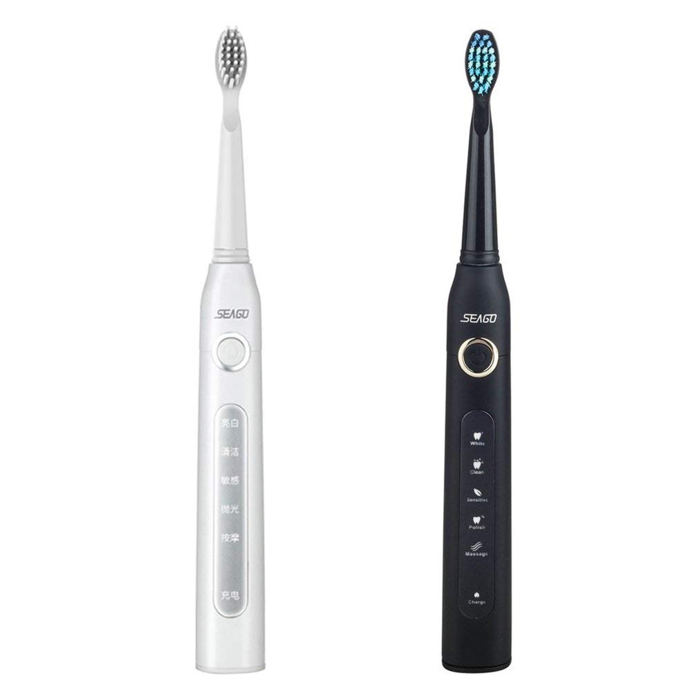 SHUANGCONG Seago SG-507 USB Recargable Cepillo de Dientes eléctrico Resistente al Agua Inteligente Cepillo de Dientes Negro