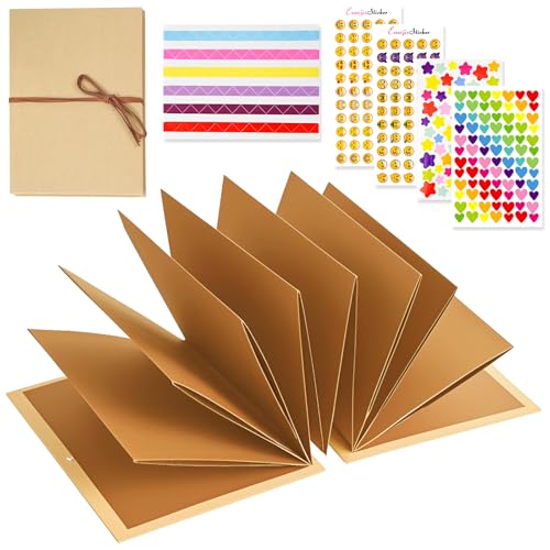 Mini Fotoalbum zum Selbstgestalten, Akkordeon Kleines Fotoalben DIY Scrapbook Fotobuch mit Fotoecken Emoticon-Aufkleber Liebesaufkleber Sternaufkleber für Abschluss Geburtstags Geschenk (17.5x11.5cm)