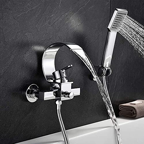 Robinetterie baignoire cascade murale anti-éclaboussures avec douchette intégrée