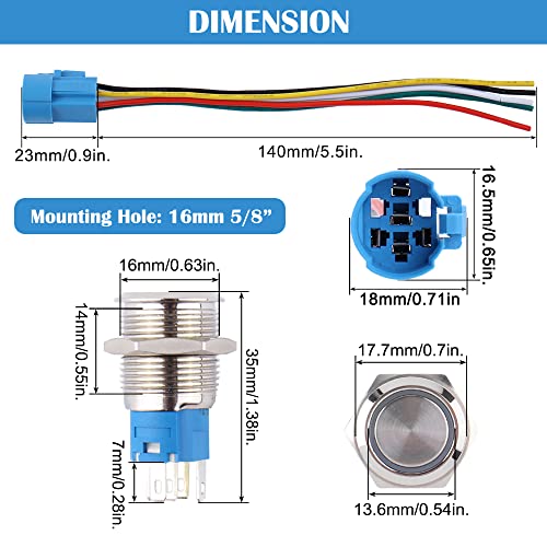 Image of 2pcs 16mm Metal Waterproof Anti-Vandal Latching (Self-Locking) Push Button Switch Plug Cord with Socket, 12-24V 1NO1NC ON-Off Orange LED Halo Ring Symbol for Truck, Motor, Household