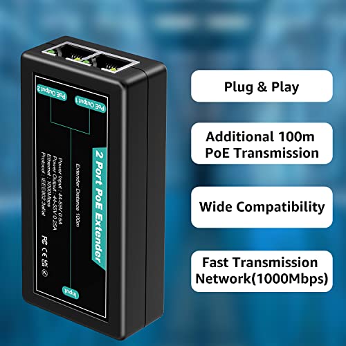 Image of VIMIN 2-Port Gigabit PoE Extender, 1 in 2 Out Indoor PoE Repeater Support IEEE802.3af /at with 1000Mbps, Extend Additional 100m(328ft) of Power and Data Transmission, Plug & Play, Mini Size
