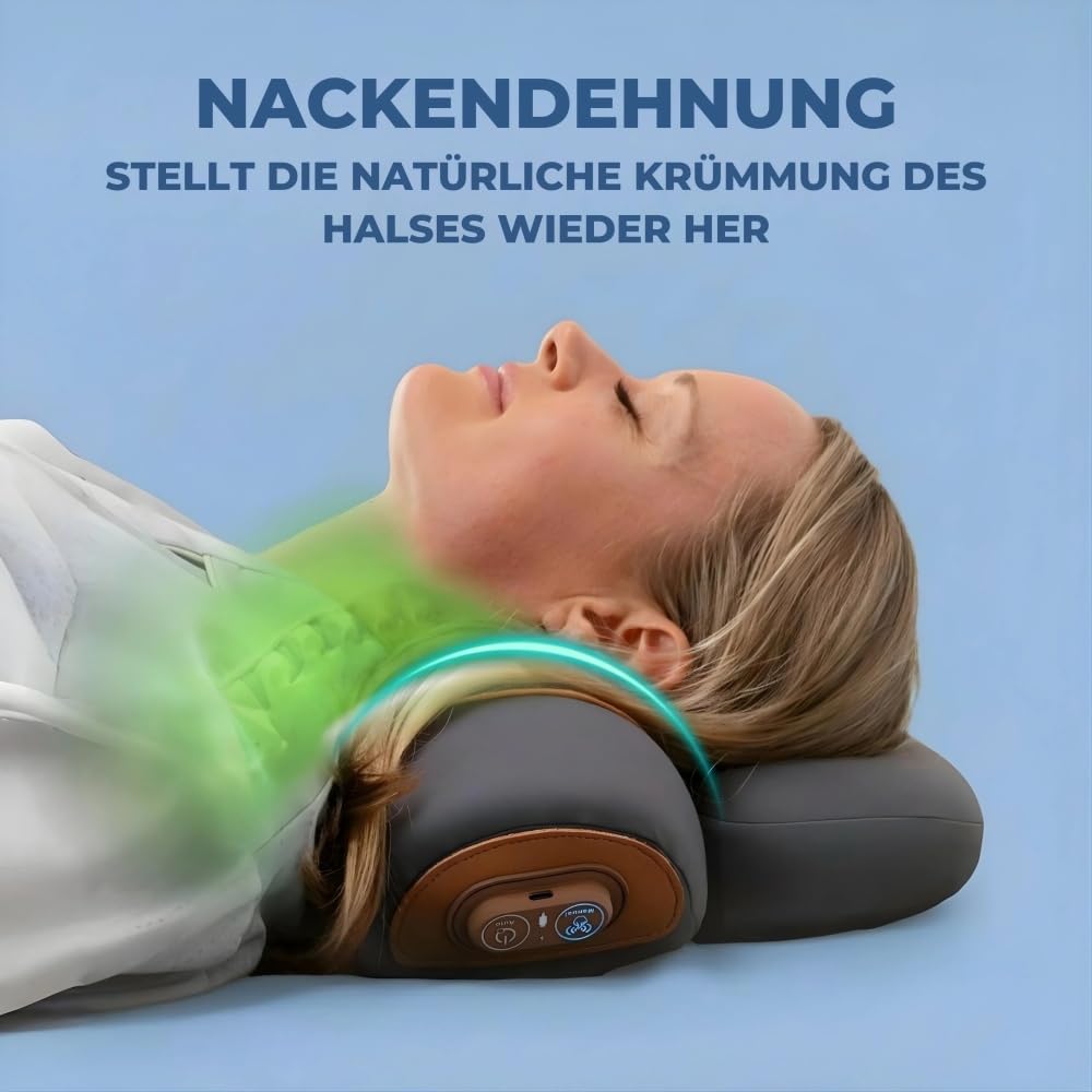 Wirbelfrei – 3 in 1 Nackenkissen mit Traktion, Wärme & Vibrationsmassage, Ergonomisches Memory Foam