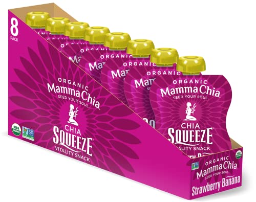 Mammachia Chia Squeeze Strawberry Banana Vitality Snack, Vegan Friendly, Kosher, USDA Certified Organic, Gluten Free & Non-GMO, 3.5 Ounce (Pack of 16)