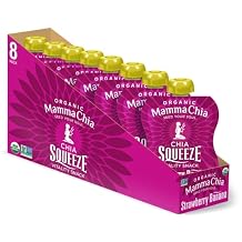 Mamma Chia Organic Vitality Squeeze Snack, Strawberry Banana, USDA Organic, Non-GMO, Vegan, Gluten Free, and Kosher. Fruit and Vegetables with only 70 Calories. 3.5 Ounce Pack of 8