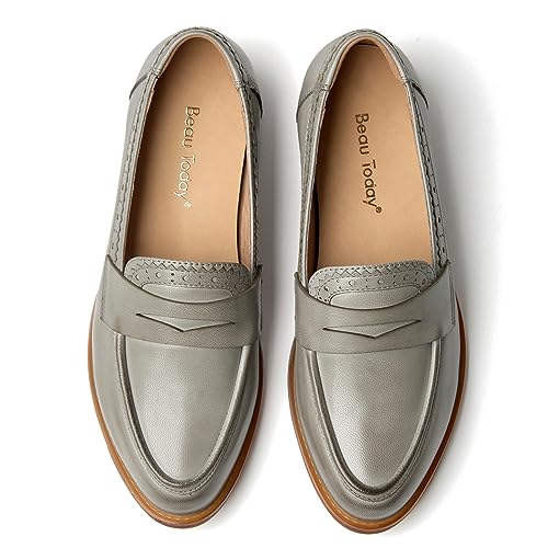 Image of BEAU TODAY Womens Leather Penny Loafers, Slip On Loafer Flats