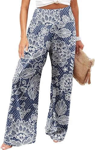 JZC Women's Palazzo Lounge Pants Stretchy Wide Leg Casual Pants Comfy High Waist Flowy Pants S-3XL