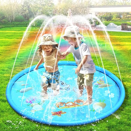 LURNODY Wasserspielmatte für Haustiere100 CM/39 Zoll Wassersprinkler Matte Kinder Splash Pad Sommerliches Wasserspielzeug für Den AußEnbereich Geeignet für Kinder Im Alter Von 312 Jahren (Blau)