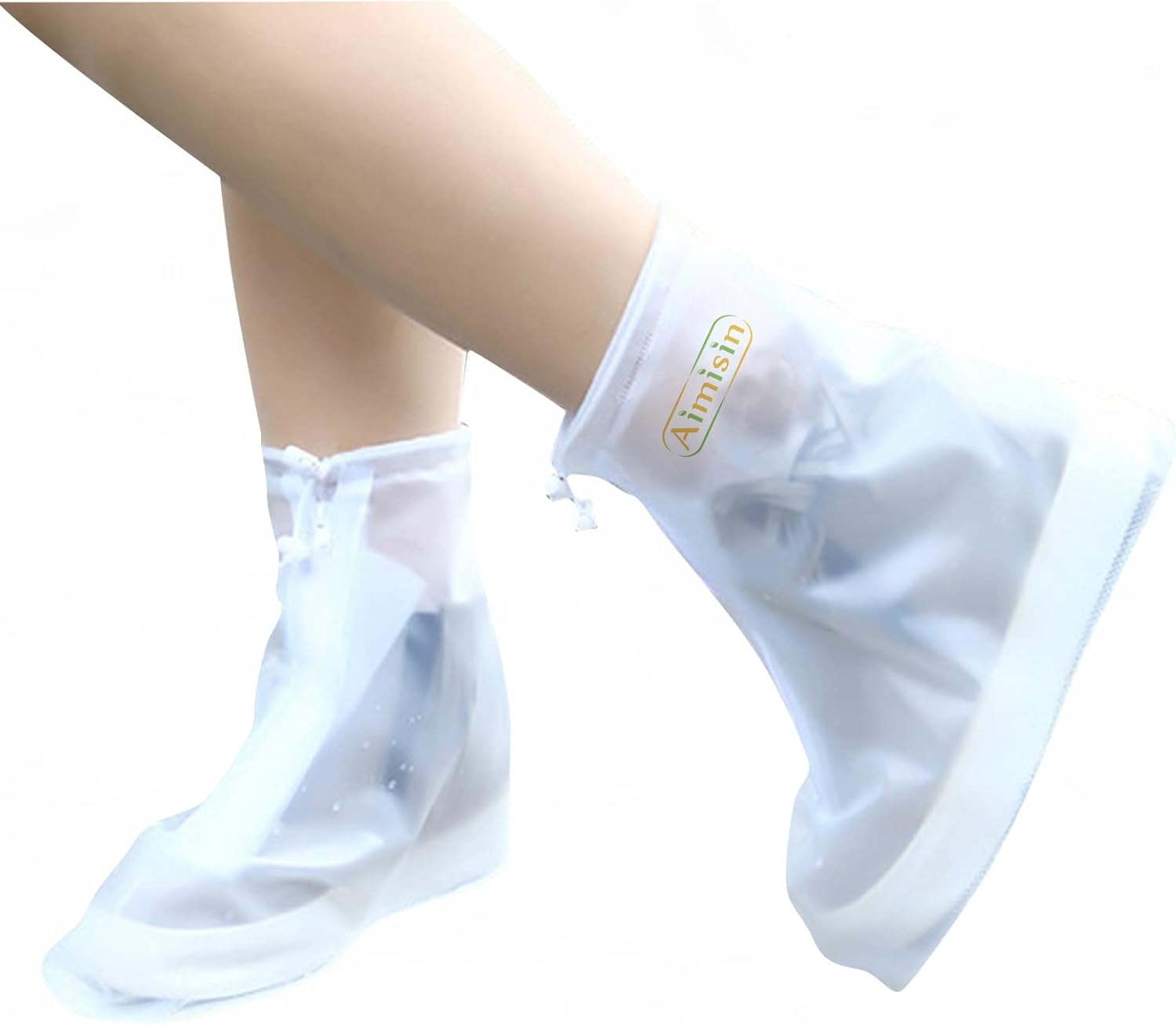 Aimisin 再利用可能なPVC防水シューズカバー 靴プロテクター 防水ジッパーとドローストリングデザイン 滑り止めレインシューズ
