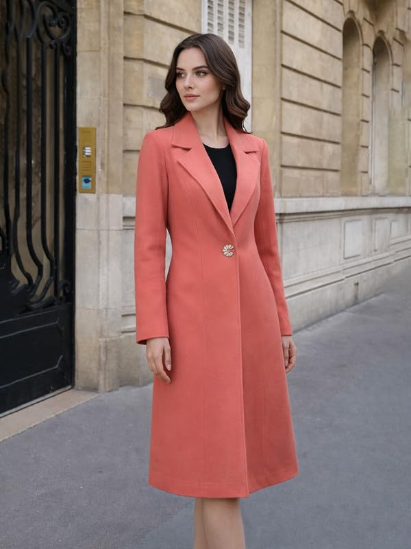 Image of CHKOKKO Women Chic Winter Coat Single Breasted | Knee Length Design with Buttoned Closure and Practical Front Side Pockets for Stylish and Comfortable Wear