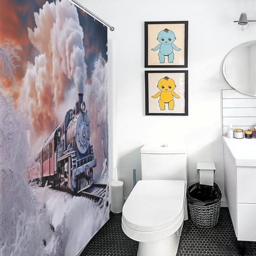 Train à vapeur rideau de douche 92x183 cm en polyester imperméable avec 12 crochets