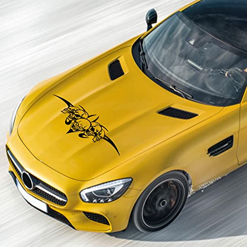Bilisin Five Skull Head Pattern Car Hood Stripe Sticker Auto Racing Sport Body Side Stripe Skirt Roof Hood Decal Amusing Decoration For All Cars Vinyl Bumper Decal Black #TOP3