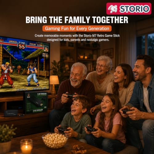 Image of Storio M7 Retro Game Stick for TV | 20,000+ Built-in Classic Games | Plug & Play HDMI Video Game Console with 2 Wireless Controllers & 64GB Card | Gaming Toy for Kids 7-15 Years & Family Fun