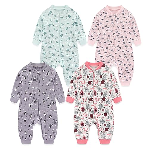 MAMIMAKA Baby Girls One-Pieces Romper Sleepsuit 2-way Zip Pajamas for Play and Sleep,3-6 Months
