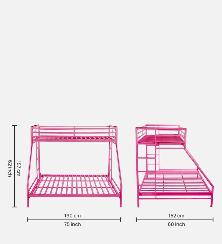 Image of Twin Over Twin Metal Bunk Bed | Bunk Bed Without Storage for Kids & Adult | Double Decker Cot for Kids Room | Space-Saving | Metal Bunker Cot (Mattress Included) (Red)