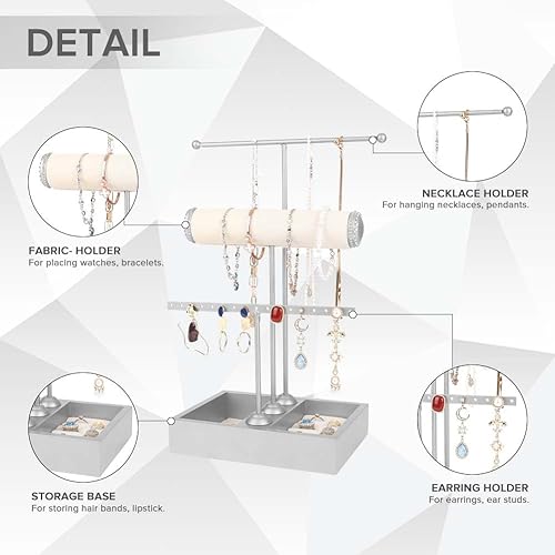 Miniatura 3 de Soporte para joyas, organizador para joyas, 3 niveles, joyero, organizador de joyas para brazaletes, collares, anillos, aretes y relojes (plata)